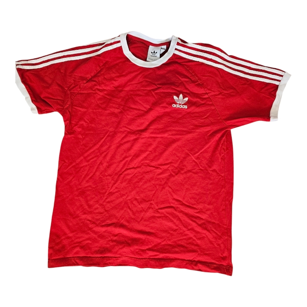 Adidas Red T-Shirt with White Stripes